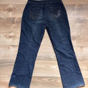 Y2K Dark Wash Flare Jeans Studded Pocket Detail  Baggy Fit